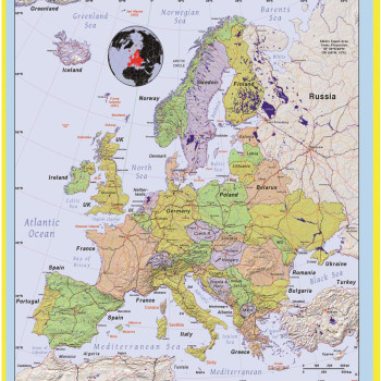 Map of Europe Style B - Laminated Wall Map Poster Print Perfect for Classrooms and Homes - Vivid Imagery with Bright Colors