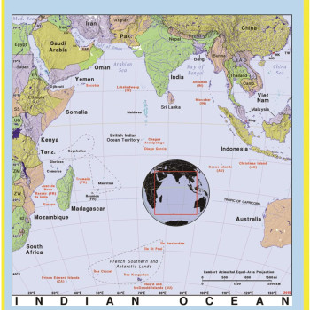 Map of Indian Ocean  - Laminated Wall Map Poster Print Perfect for Classrooms and Homes - Vivid Imagery with Bright Colors
