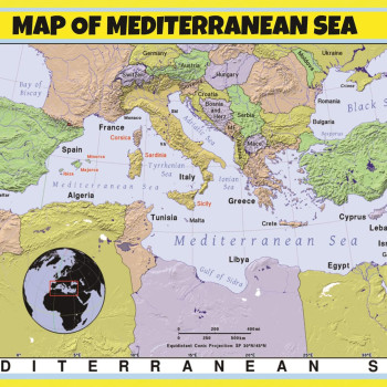 Map of Mediterranean Sea - Laminated Wall Map Poster Print Perfect for Classrooms and Homes - Vivid Imagery with Bright Colors