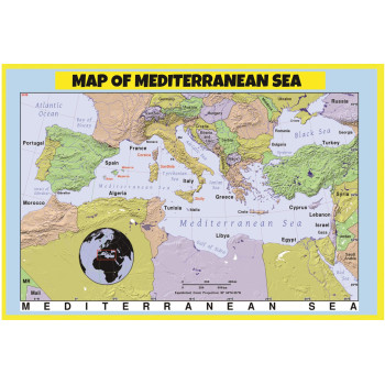 Map of Mediterranean Sea - Laminated Wall Map Poster Print Perfect for Classrooms and Homes - Vivid Imagery with Bright Colors