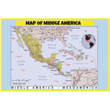 Map of Middle America - Laminated Wall Map Poster Print Perfect for Classrooms and Homes - Vivid Imagery with Bright Colors