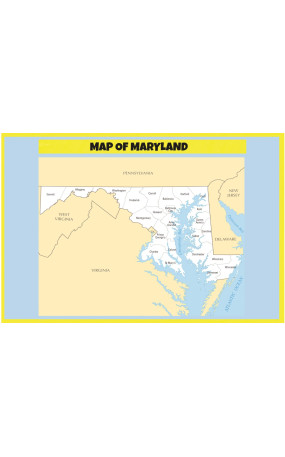 Map of Maryland - Laminated Wall Map Poster Print Perfect for Classrooms and Homes - Vivid Imagery with Bright Colors