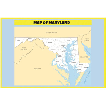 Map of Maryland - Laminated Wall Map Poster Print Perfect for Classrooms and Homes - Vivid Imagery with Bright Colors