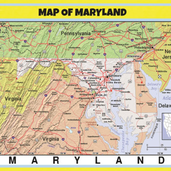 Map of Maryland Style C - Laminated Wall Map Poster Print Perfect for Classrooms and Homes - Vivid Imagery with Bright Colors