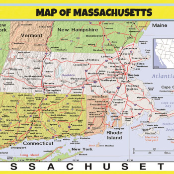 Map of Massachusetts Style 2 - Laminated Wall Map Poster Print Perfect for Classrooms and Homes - Vivid Imagery with Bright Colors