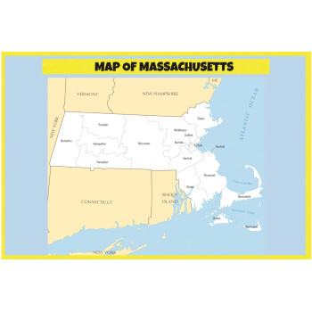 Map of Massachusetts - Laminated Wall Map Poster Print Perfect for Classrooms and Homes - Vivid Imagery with Bright Colors
