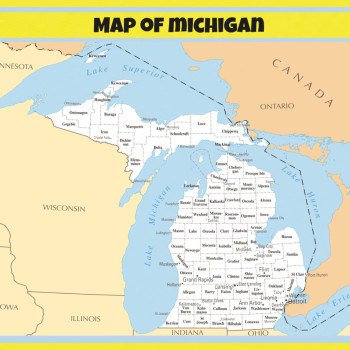 Map of Michigan - Laminated Wall Map Poster Print Perfect for Classrooms and Homes - Vivid Imagery with Bright Colors