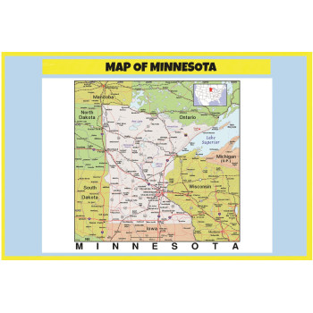 Map of Minnesota Style C - Laminated Wall Map Poster Print Perfect for Classrooms and Homes - Vivid Imagery with Bright Colors