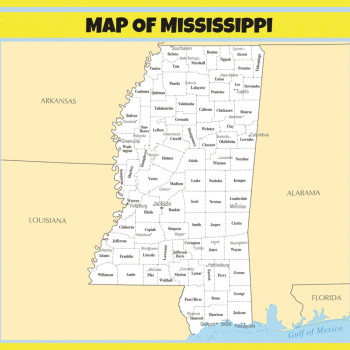 Map of Mississippi - Laminated Wall Map Poster Print Perfect for Classrooms and Homes - Vivid Imagery with Bright Colors