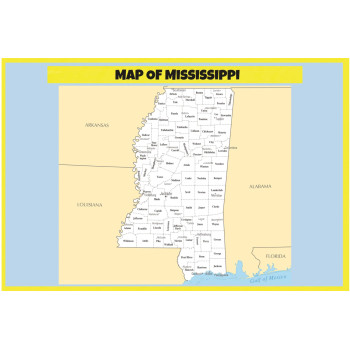 Map of Mississippi - Laminated Wall Map Poster Print Perfect for Classrooms and Homes - Vivid Imagery with Bright Colors
