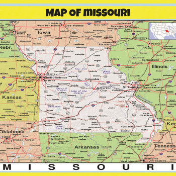 Map of Missouri Style C - Laminated Wall Map Poster Print Perfect for Classrooms and Homes - Vivid Imagery with Bright Color