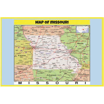 Map of Missouri Style C - Laminated Wall Map Poster Print Perfect for Classrooms and Homes - Vivid Imagery with Bright Color