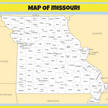 Map of Missouri - Laminated Wall Map Poster Print Perfect for Classrooms and Homes - Vivid Imagery with Bright Colors