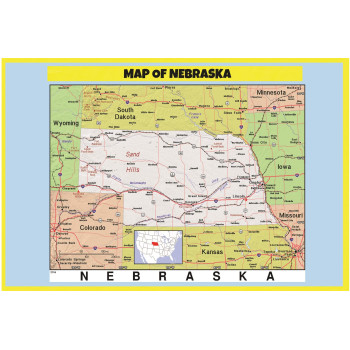 Map of Nebraska Style C - Laminated Wall Map Poster Print Perfect for Classrooms and Homes - Vivid Imagery with Bright Colors
