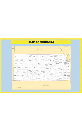 Map of Nebraska - Laminated Wall Map Poster Print Perfect for Classrooms and Homes - Vivid Imagery with Bright Color