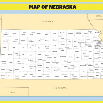 Map of Nebraska - Laminated Wall Map Poster Print Perfect for Classrooms and Homes - Vivid Imagery with Bright Color