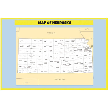 Map of Nebraska - Laminated Wall Map Poster Print Perfect for Classrooms and Homes - Vivid Imagery with Bright Color