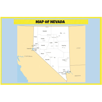 Map of Nevada - Laminated Wall Map Poster Print Perfect for Classrooms and Homes - Vivid Imagery with Bright Colors