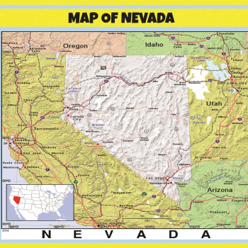 Map of Nevada Style C - Laminated Wall Map Poster Print Perfect for Classrooms and Homes - Vivid Imagery with Bright Colors
