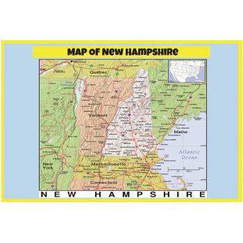 Map of New Hampshire Style C - Laminated Wall Map Poster Print Perfect for Classrooms and Homes - Vivid Imagery with Bright Colors