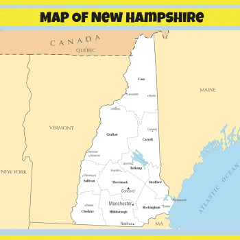Map of New Hampshire - Laminated Wall Poster Print Perfect for Classrooms and Homes - Vivid Imagery with Bright Colors