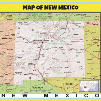 Map of New Mexico Style C - Laminated Wall Map Poster Print Perfect for Classrooms and Homes - Vivid Imagery with Bright Colors