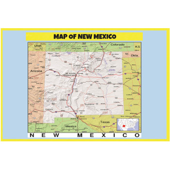 Map of New Mexico Style C - Laminated Wall Map Poster Print Perfect for Classrooms and Homes - Vivid Imagery with Bright Colors