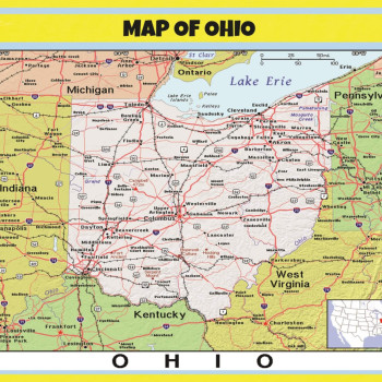 Map of Ohio Style C  - Laminated Wall Map Poster Print Perfect for Classrooms and Homes - Vivid Imagery with Bright Colors