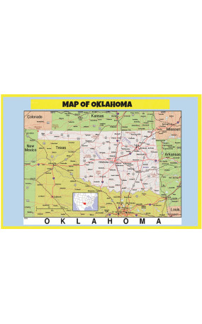Map of Oklahoma Style C  - Laminated Wall Map Poster Print Perfect for Classrooms and Homes - Vivid Imagery with Bright Colors