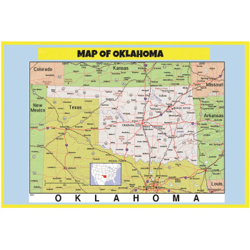 Map of Oklahoma Style C  - Laminated Wall Map Poster Print Perfect for Classrooms and Homes - Vivid Imagery with Bright Colors