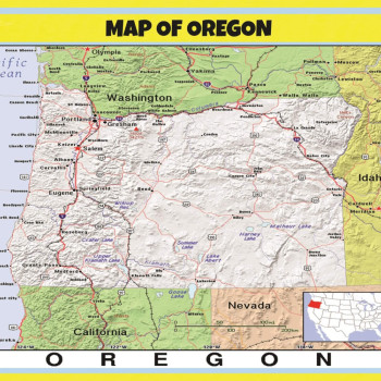 Map of Oregon Style C  - Laminated Wall Map Poster Print Perfect for Classrooms and Homes - Vivid Imagery with Bright Colors