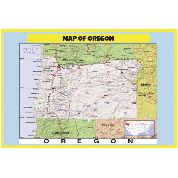 Map of Oregon Style C  - Laminated Wall Map Poster Print Perfect for Classrooms and Homes - Vivid Imagery with Bright Colors