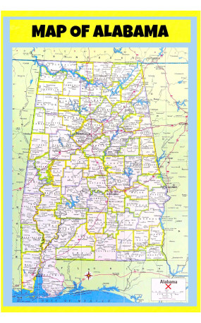 Map of Alabama - Laminated Wall Map Poster Print Perfect for Classrooms and Homes - Vivid Imagery with Bright Colors