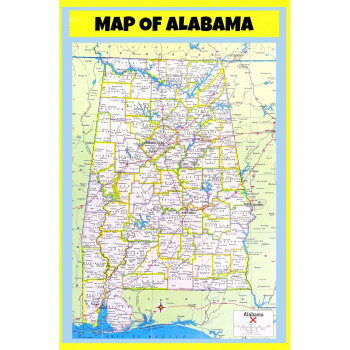 Map of Alabama - Laminated Wall Map Poster Print Perfect for Classrooms and Homes - Vivid Imagery with Bright Colors