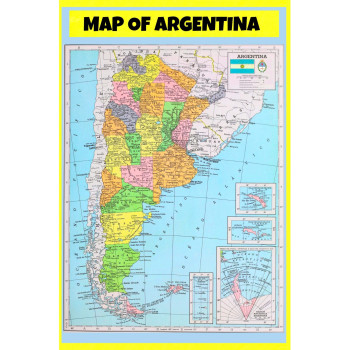 Map of Argentina  - Laminated Wall Map Poster Print Perfect for Classrooms and Homes - Vivid Imagery with Bright Colors