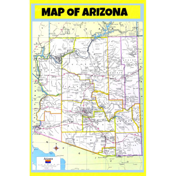 Map of Arizona  - Laminated Wall Map Poster Print Perfect for Classrooms and Homes - Vivid Imagery with Bright Colors
