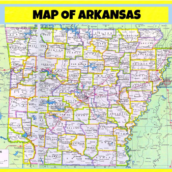 Map of Arkansas  - Laminated Wall Map Poster Print Perfect for Classrooms and Homes - Vivid Imagery with Bright Colors