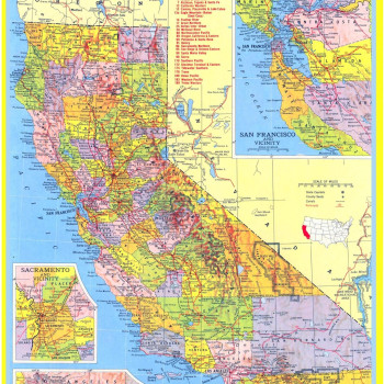 Map of California Style 3  - Laminated Wall Map Poster Print Perfect for Classrooms and Homes - Vivid Imagery with Bright Colors