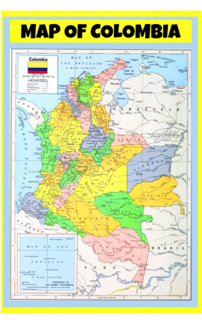 Map of Colombia  - Laminated Wall Map Poster Print Perfect for Classrooms and Homes - Vivid Imagery with Bright Colors