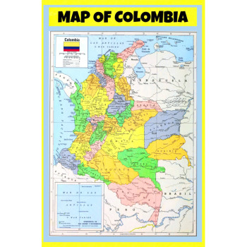 Map of Colombia  - Laminated Wall Map Poster Print Perfect for Classrooms and Homes - Vivid Imagery with Bright Colors