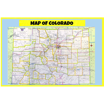 Map of Colorado Style D  - Laminated Wall Map Poster Print Perfect for Classrooms and Homes - Vivid Imagery with Bright Colors