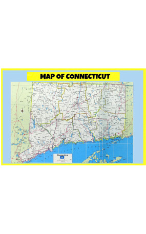 Map of Connecticut  - Laminated Wall Map Poster Print Perfect for Classrooms and Homes - Vivid Imagery with Bright Colors