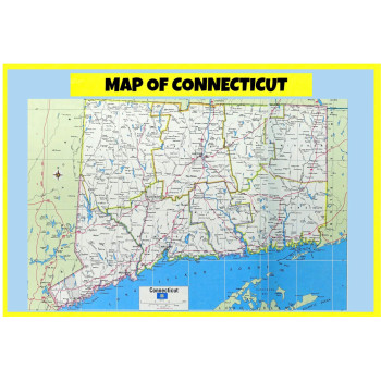 Map of Connecticut  - Laminated Wall Map Poster Print Perfect for Classrooms and Homes - Vivid Imagery with Bright Colors