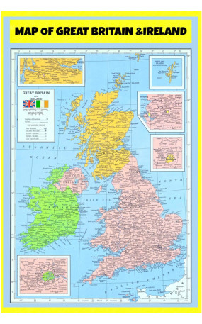 Map of Great Britain and Ireland  - Laminated Wall Map Poster Print Perfect for Classrooms and Homes - Vivid Imagery with Bright Colors