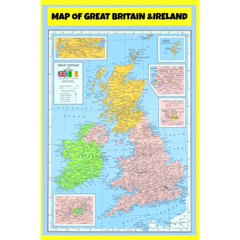 Map of Great Britain and Ireland  - Laminated Wall Map Poster Print Perfect for Classrooms and Homes - Vivid Imagery with Bright Colors