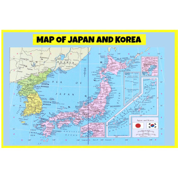 Map of Japan and Korea  - Laminated Wall Map Poster Print Perfect for Classrooms and Homes - Vivid Imagery with Bright Colors