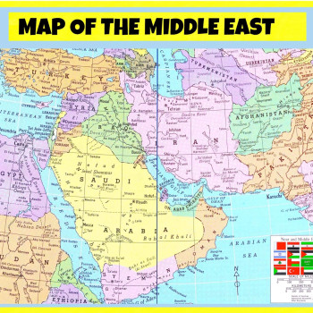 Map of Middle East Style 2 - Laminated Wall Map Poster Print Perfect for Classrooms and Homes - Vivid Imagery with Bright Colors