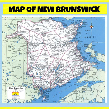 Map of New Brunswick  - Laminated Wall Map Poster Print Perfect for Classrooms and Homes - Vivid Imagery with Bright Colors