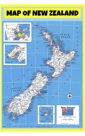 Map of New Zealand  - Laminated Wall Map Poster Print Perfect for Classrooms and Homes - Vivid Imagery with Bright Colors