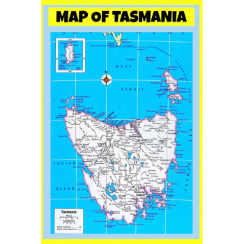 Map of Tasmania  - Laminated Wall Map Poster Print Perfect for Classrooms and Homes - Vivid Imagery with Bright Colors